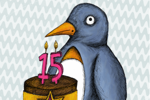 Penguin with birthday cake